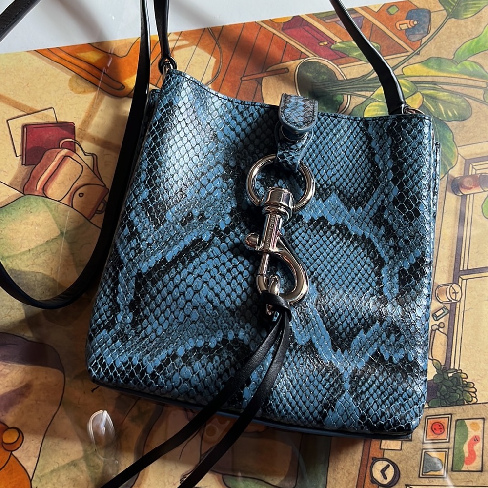 Rebecca Minkoff Megan Mini Bag blue python print